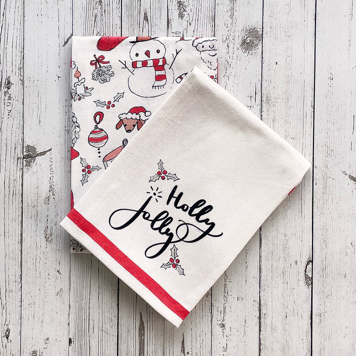 Holly Jolly Printed Kitchen Towel, Set of 2