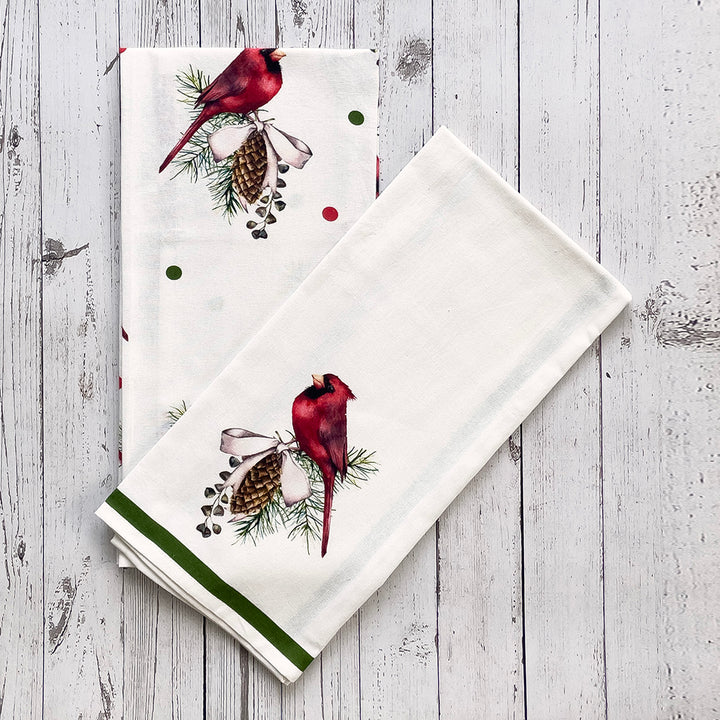 Cardinal with Pinecones Floursack Kitchen Towel, Set of 2