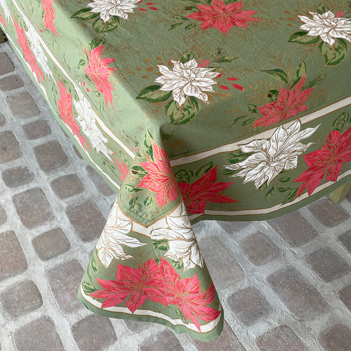 Poinsettia Green Tablecloth